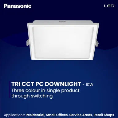 Panasonic 10W LED Downlight | Tri-Colour Adjustable Square Surface Light | Energy Efficient Ceiling Light for Home | Cool| Warm & Natural White thumbnail 5