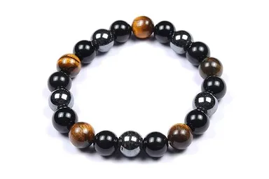 Bracelet  Natural Tiger Eye | Hematite & Black Obsidian Healing Gemstone Beads | Unisex Crystal Bracelet for Luck | Energy & Prosperity thumbnail 0