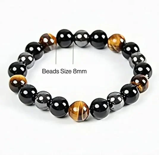 Bracelet  Natural Tiger Eye | Hematite & Black Obsidian Healing Gemstone Beads | Unisex Crystal Bracelet for Luck | Energy & Prosperity image 4