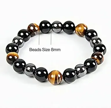 Bracelet  Natural Tiger Eye | Hematite & Black Obsidian Healing Gemstone Beads | Unisex Crystal Bracelet for Luck | Energy & Prosperity thumbnail 3