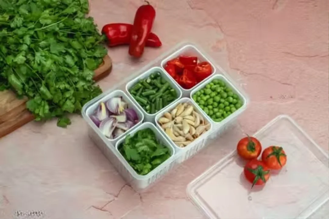 Kitchen Spring Onion Storage Box 6-in-1 | Multipurpose Plastic Food Storage | Container for Ginger Garlic Onions Cherries Vegetables image 3