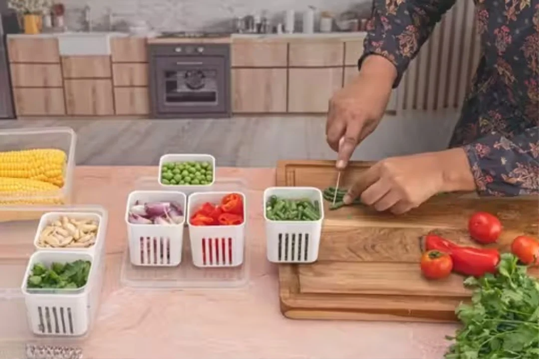 Kitchen Spring Onion Storage Box 6-in-1 | Multipurpose Plastic Food Storage | Container for Ginger Garlic Onions Cherries Vegetables image 4