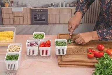 Kitchen Spring Onion Storage Box 6-in-1 | Multipurpose Plastic Food Storage | Container for Ginger Garlic Onions Cherries Vegetables thumbnail 3