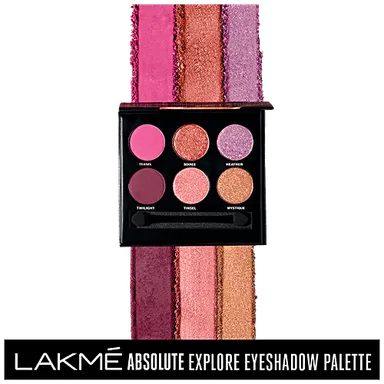 Lakme | Absolute Explore Eyeshadow Palette Purple Haze | 6 Shimmer Shades, Velvety Finish | 10 g