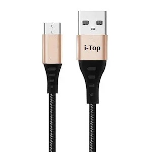 i-Top Micro USB Metal Data Cable | 25W Fast Charging | High-Speed Data Transfer | Durable 1m Long | Compatible with Android Devices & Tablets | Gold & Black image 1