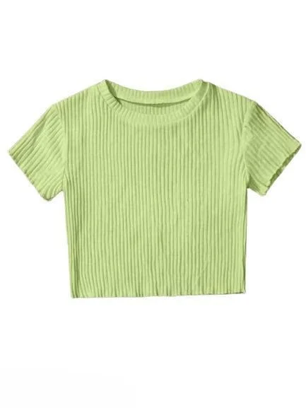 ChicFlex Ladies Short Sleeve Solid Crop Tee | Size L | Trendy & Comfortable | Perfect for Casual Wear image 1
