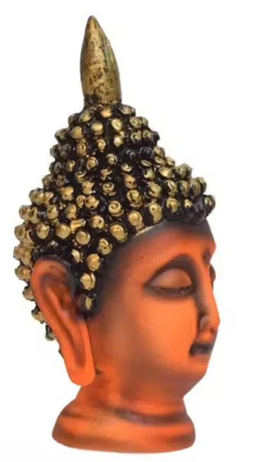 MSUS Buddha Face Showpiece 14 cm Polyresin Orange | Handcrafted Spiritual Decor, Buddha Statue for Home & Office