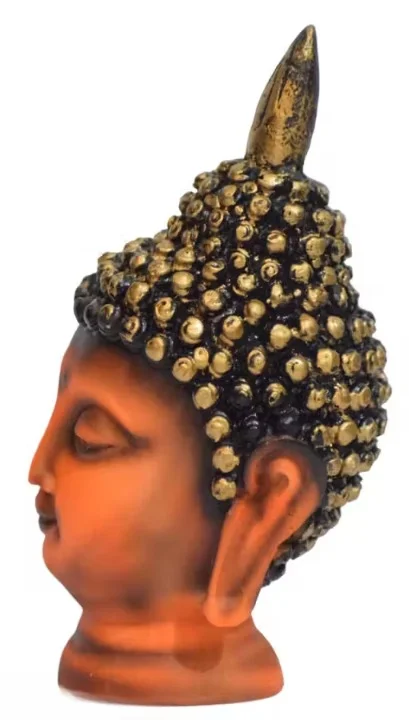 MSUS Buddha Face Showpiece 14 cm Polyresin Orange | Handcrafted Spiritual Decor, Buddha Statue for Home & Office image 2