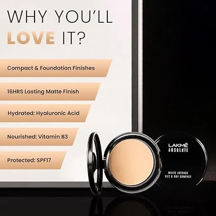 Lakmé Absolute Wet & Dry Compact | Golden Light | SPF 17 | Face Makeup Powder for Women | Long-Lasting Natural Glow | 9g image 4