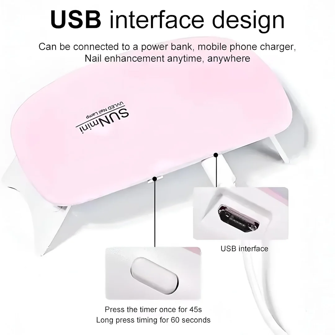  Mini USB UV/LED Gel Nail Lamp | Portable Foldable 6W Manicure Tool Pink | Travel‑Friendly Nail Polish Curing Lamp for Home & Salon image 2