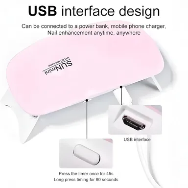  Mini USB UV/LED Gel Nail Lamp | Portable Foldable 6W Manicure Tool Pink | Travel‑Friendly Nail Polish Curing Lamp for Home & Salon thumbnail 1