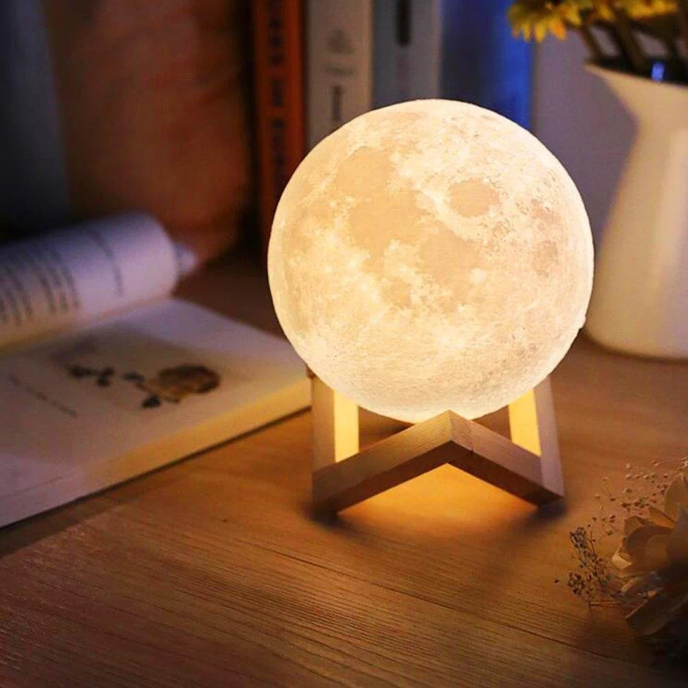 Moon Lamp | Kids Bedroom LED Night Light | White Color Moon Ball with Stand | Magical Space Decor image 1