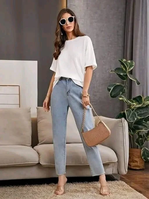 Women Relax White Tee XS | Soft Casual Cotton Blend Tee for Everyday Comfort image 3