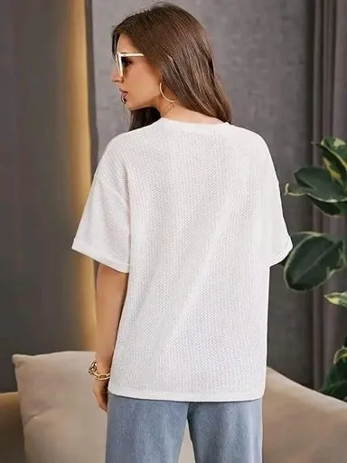 Women Casual White T-Shirt M | Soft Cotton Blend Everyday Tee thumbnail 1
