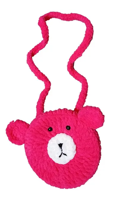 Ganga Handmade Woolen Crochet Purse for Girls |Teddy Style Sling Bag | Small Cute Wool Handbag |D-Pink | Gift Ready thumbnail 0