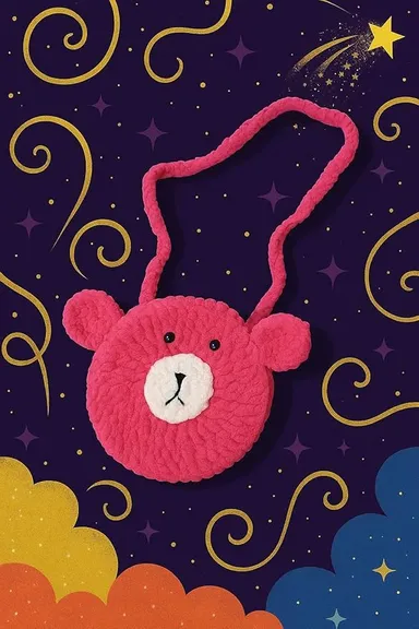 Ganga Handmade Woolen Crochet Purse for Girls |Teddy Style Sling Bag | Small Cute Wool Handbag |D-Pink | Gift Ready thumbnail 2