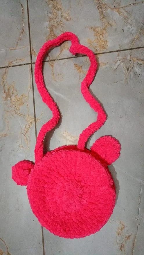 Ganga Handmade Woolen Crochet Purse for Girls |Teddy Style Sling Bag | Small Cute Wool Handbag |D-Pink | Gift Ready image 5