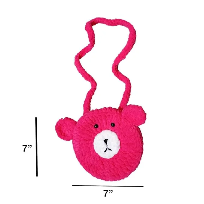 Ganga Handmade Woolen Crochet Purse for Girls |Teddy Style Sling Bag | Small Cute Wool Handbag |D-Pink | Gift Ready image 6
