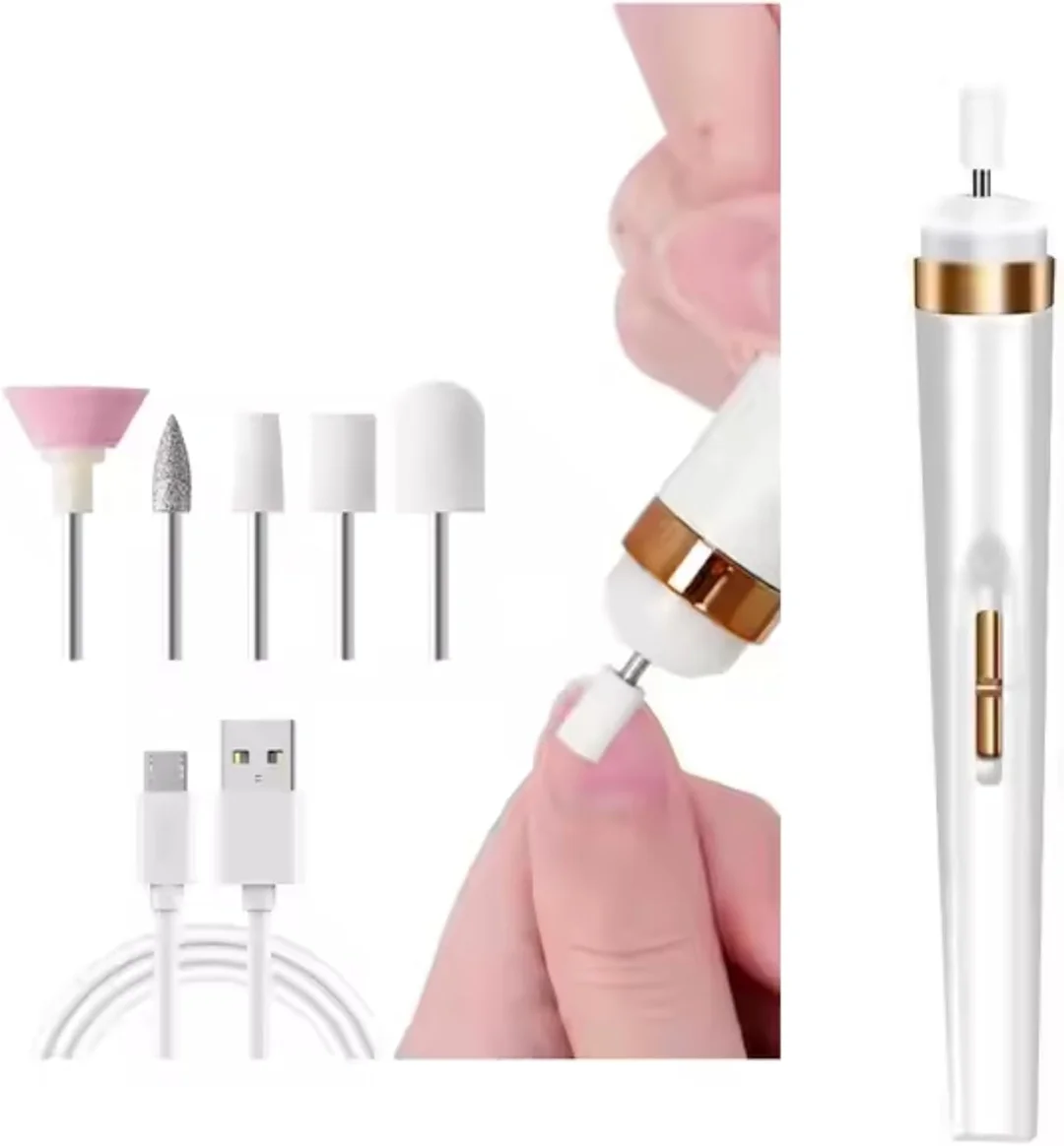 Electric Nail Drill | Portable USB Rechargeable Nail File| Adjustable Speed| 5 Drill Bits| Manicure Pedicure Kit image 1