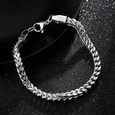 LUXUARYLOOK Men’s Stainless Steel Bracelet | Modern Link Chain Wristband | Durable Silver Jewelry Gift for Men & Women | Stylish Fashion Kada Unisex thumbnail 1