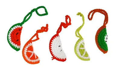 Handmade Crochet Bag Charms| Fruit Slice Design |Pack of 5| Cute Gift for Girls | Assorted Colors thumbnail 0