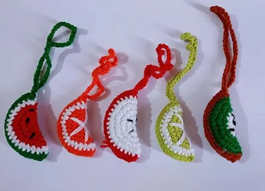 Handmade Crochet Bag Charms| Fruit Slice Design |Pack of 5| Cute Gift for Girls | Assorted Colors thumbnail 3