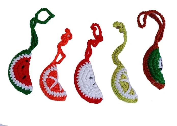 Handmade Crochet Bag Charms| Fruit Slice Design |Pack of 5| Cute Gift for Girls | Assorted Colors image 5