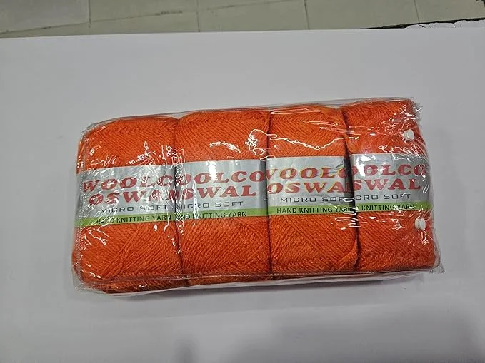 Micro Soft Hand Knitting Yarn 100gm Pack of 4 | Orange Acrylic Wool for Crochet | DIY Art and Craft Combo image 2