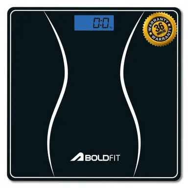 Boldfit Digital Weighing Machine for Home | LCD Display | Max 180Kg | Bathroom Scale, Black, Personal Body Weight Monitor