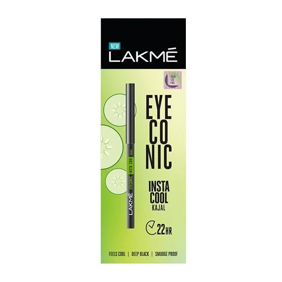 LAKMÉ Eyeconic Insta Cool Pencil Kajal | Glossy Black | 0.35g | Long-Lasting, Smudge-Proof Eye Makeup image 1