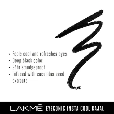 LAKMÉ Eyeconic Insta Cool Pencil Kajal | Glossy Black | 0.35g | Long-Lasting, Smudge-Proof Eye Makeup thumbnail 4