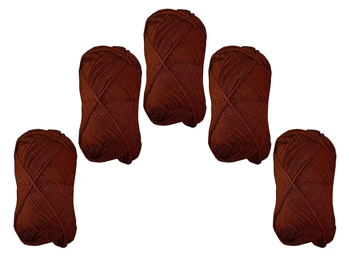 Wool Yarn for Knitting and Crochet | Soft Hand Yarn Combo Pack of 5 | 90-100gm Each | Soft Brown Color | Art and Craft Wool for Socks | Sweaters | DIY Projects image 1