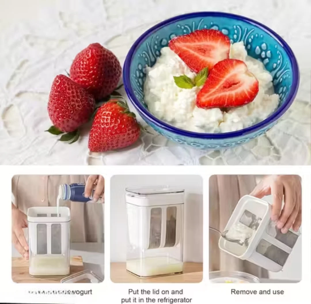GRECY Greek Yogurt Strainer 1100ml | Fine Mesh Hung Curd Maker & Filter | Thick Yogurt Maker for Kefir Soymilk & Coffee | BPA-Free Plastic Lid image 2