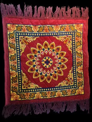 Pooja Assan Mat | Red Floral Meditation Mat for Home Mandir