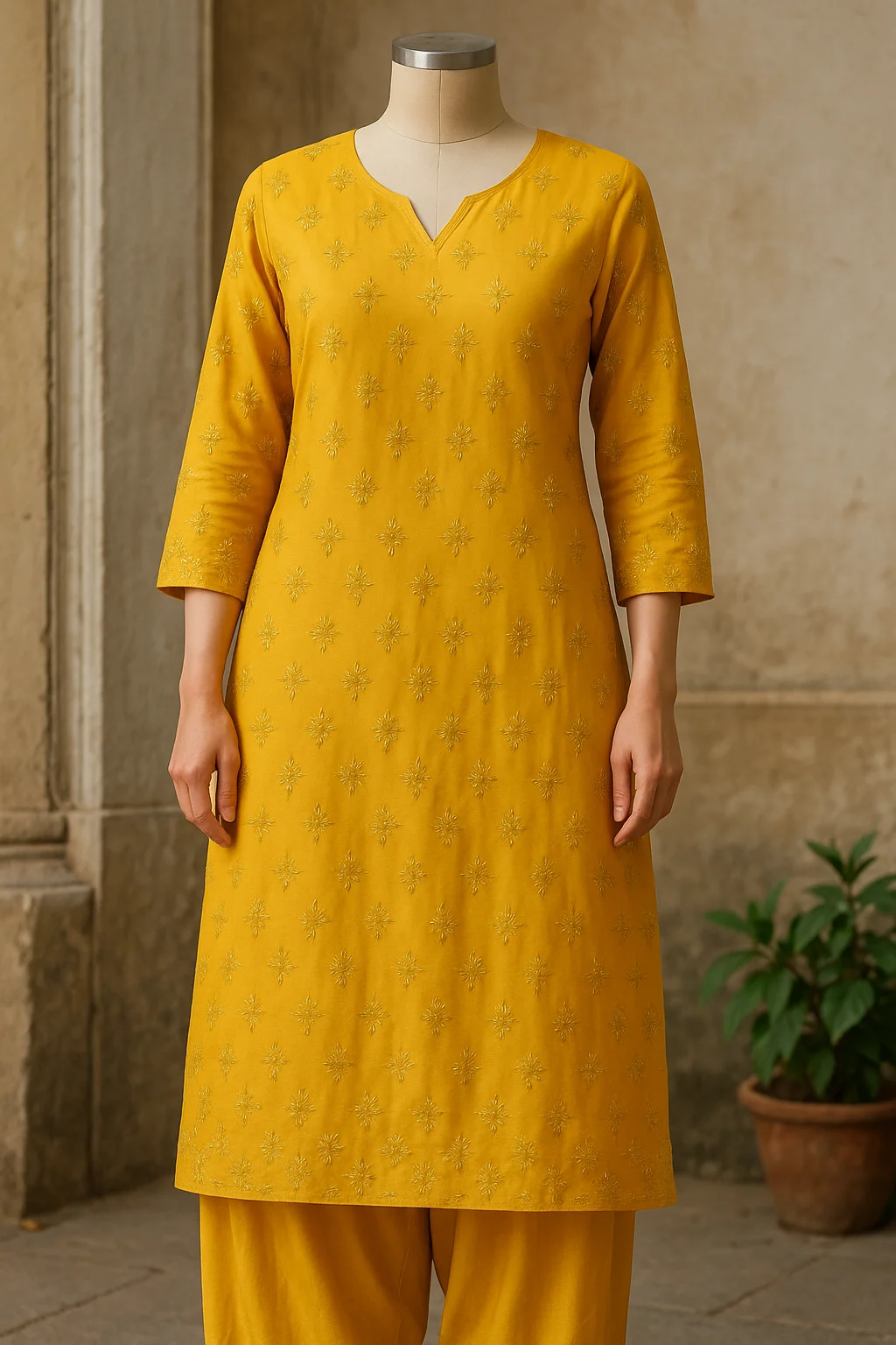 Women Cotton Blend Kurti Suit | Yellow Printed Ethnic Wear | Stylish Casual & Festive Outfit for Women | Comfortable Office & Party Wear image 2