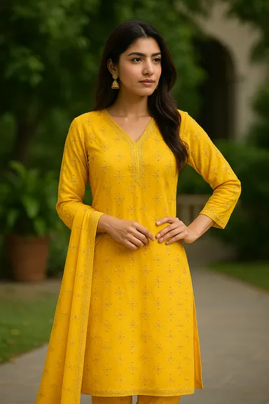 Women Cotton Blend Kurti Suit | Yellow Printed Ethnic Wear | Stylish Casual & Festive Outfit for Women | Comfortable Office & Party Wear thumbnail 2