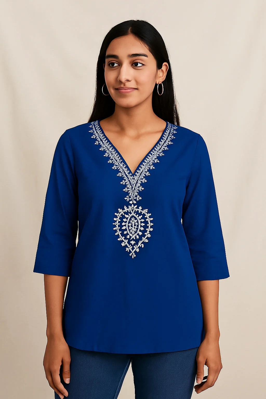 Women Partywear V-neck Top| Blue Designer Tunic for Evening| Stylish Elegant Tops for Ladies image 1