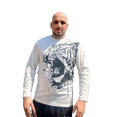  Bold Lion Print Cotton Tee for Men | Stylish Casual Wear | Street Style Statement TeeT-Shirt M | thumbnail 0