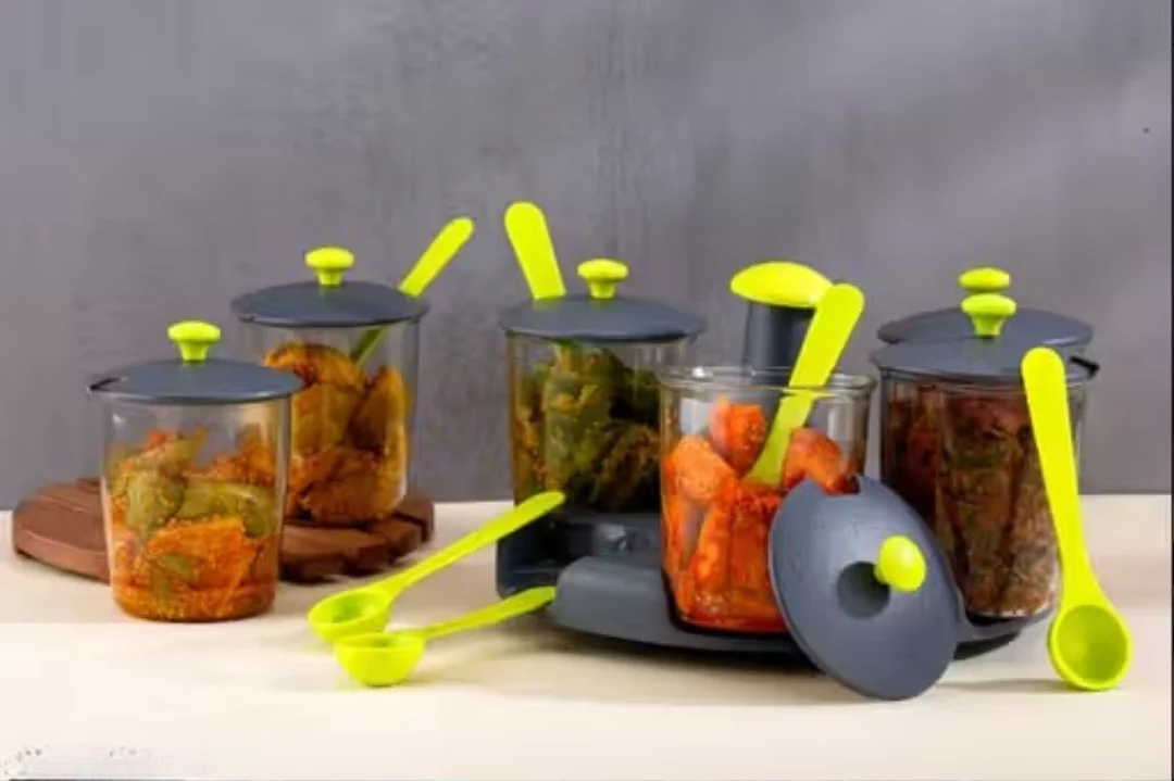 60 Degree Revolving Pickle Jar Set for Dining Table 6 Pcs | Plastic Achar Stand with Pickle Containers | Kitchen Pickle Stand & Spice Organizer image 2