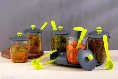 60 Degree Revolving Pickle Jar Set for Dining Table 6 Pcs | Plastic Achar Stand with Pickle Containers | Kitchen Pickle Stand & Spice Organizer thumbnail 1