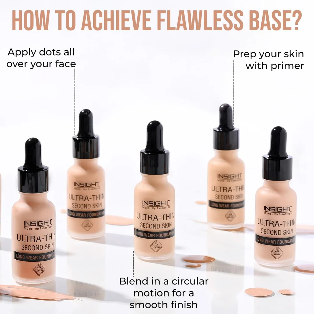Insight Cosmetics Ultra‑Thin Second Skin Liquid Matte Foundation 20 ml | Long Wear Full Coverage | Lightweight Matte Foundation for Skin Tone Warm Nude image 3