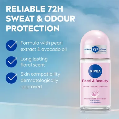 NIVEA Pearl and Beauty 50 ml Deo Underarm Roll-On for Women| 72 H Long-Lasting Floral Scent with Pearl Extracts & Avocado Oil|  Alcohol-Free, Dermatologically Approved, Gentle on Skin thumbnail 1