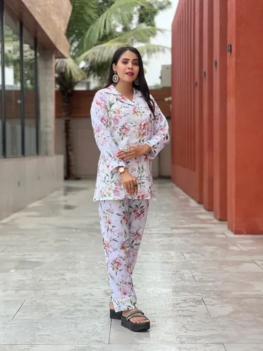Elegant Pastel Floral Co-ord Set for Women, L Size, Summer Two-Piece, Casual & Party Wear, Trendy Designer Outfit thumbnail 0