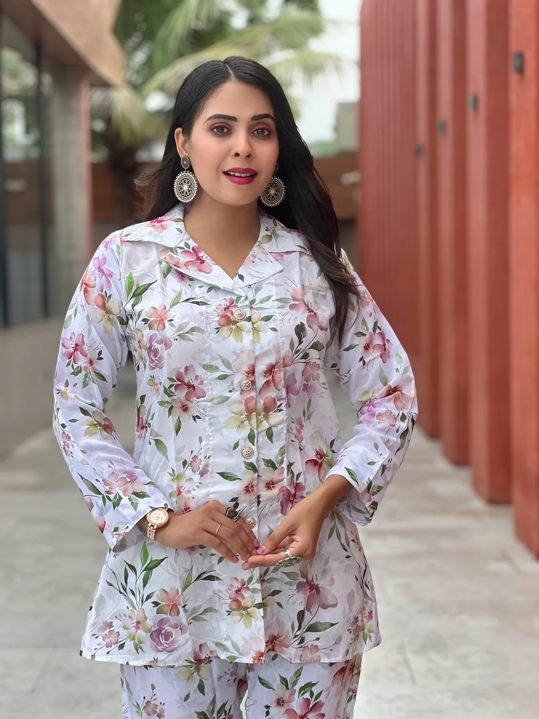 Elegant Pastel Floral Co-ord Set for Women, L Size, Summer Two-Piece, Casual & Party Wear, Trendy Designer Outfit image 4