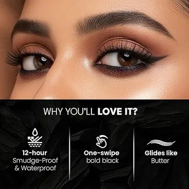FLiCKA Kohl As Coal Kajal Pencil | Intense Black Waterproof Smudge‑Proof Matte Finish 1.2g | Safe for Contact Lenses | Long Lasting 24‑Hour Eye Pencil thumbnail 3