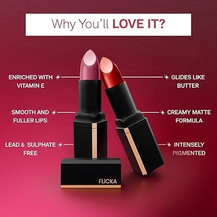FLiCKA Lip Poetry Matte Lipstick | Vitamin E Enriched | Sulphate Free | Moisturizing | Long-Lasting 6Hrs |4g | Lightweight Matte Lipstick for Women | 05 Teddy Bear image 3