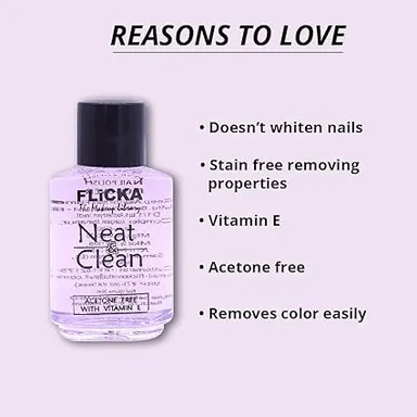 FLiCKA Nail Polish Remover | Neat & Clean Formula | Acetone-Free | 110ml | Quick Dry | Gentle on Nails | For All Skin Types | Travel Friendly thumbnail 2
