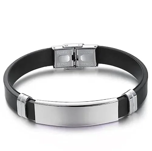 Luxuarylook Black Leather Bracelet for Men | Stainless Steel Metal Bracelet | Smooth Finish | Casual Stylish Gift for Boyfriend Husband | Valentine Anniversary Birthday image 1
