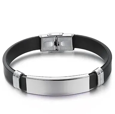Luxuarylook Black Leather Bracelet for Men | Stainless Steel Metal Bracelet | Smooth Finish | Casual Stylish Gift for Boyfriend Husband | Valentine Anniversary Birthday thumbnail 0