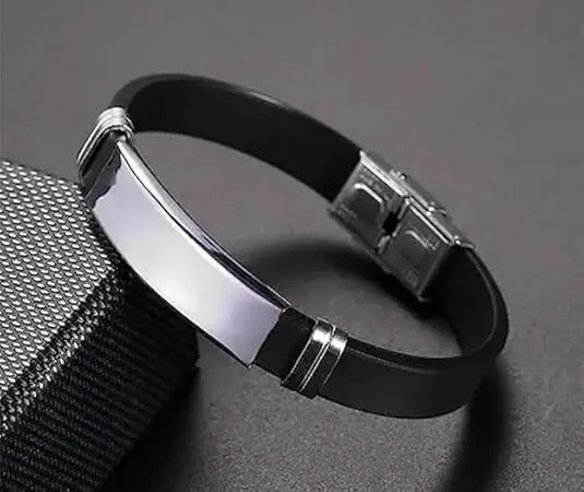 Luxuarylook Black Leather Bracelet for Men | Stainless Steel Metal Bracelet | Smooth Finish | Casual Stylish Gift for Boyfriend Husband | Valentine Anniversary Birthday image 2